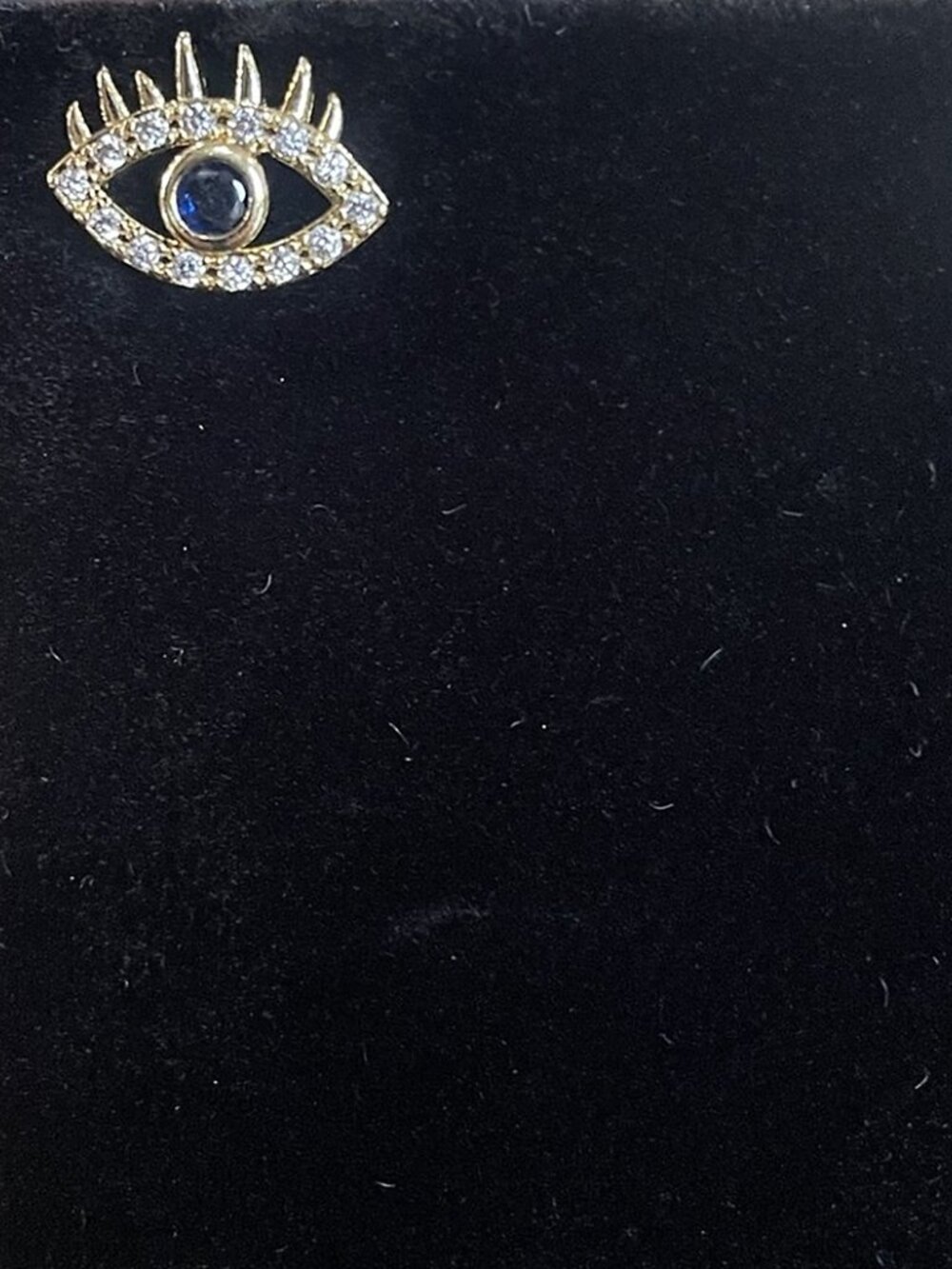 Gold Boho Evil Eye Protection Stud Earrings Blue Clear CZ | Eyelash | Talisman - Picture 11 of 13